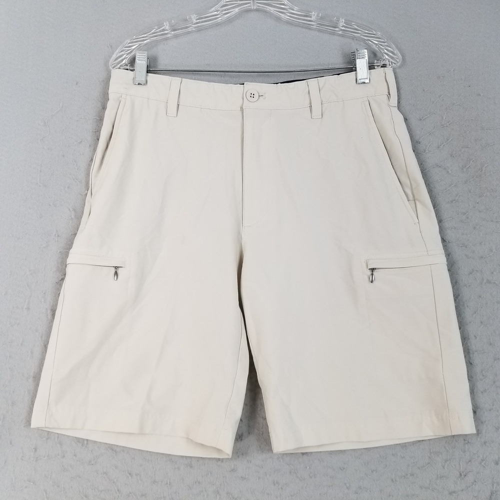 IZOD Golf Shorts Mens 32 Beige Cargo Performance Stretch Flat Front Khaki Tan
